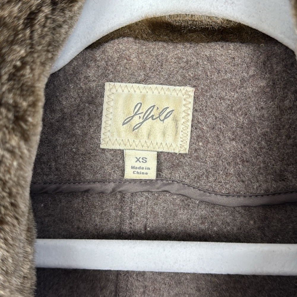 J Jill Vintage Wool Coat Jacket Taupe Fur Natural Organic XS Pea Coat Warm - Picture 7 of 9